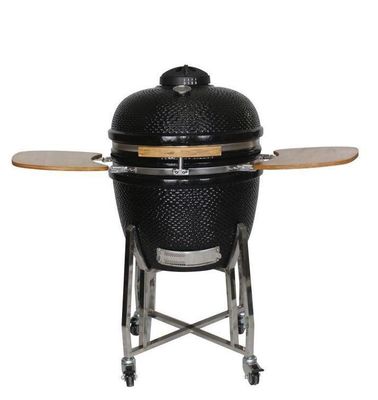 Lò nướng ngoài trời bằng gốm 24 inch Kamado Grill Màu đen 61cm có xe đẩy và bàn phụ