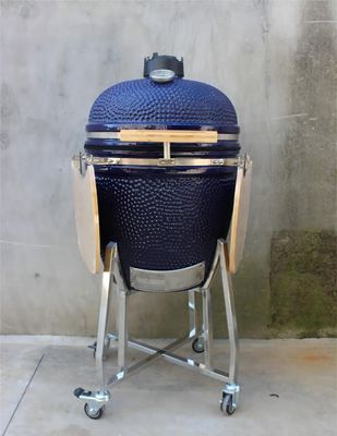 Lò nướng than gốm ngoài trời 22 inch Màu hải quân với xe đẩy và bàn phụ