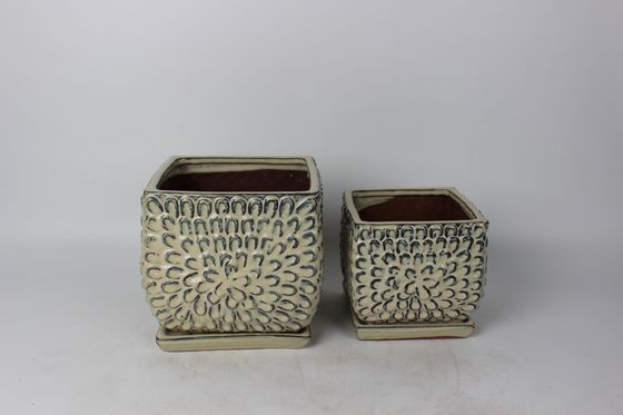 Hình vuông chậu gốm trong nhà 8 inch 6 inch với đĩa tráng men