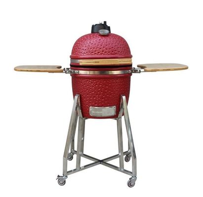 Lò nướng Kamado bằng thép không gỉ 15 inch Màu đỏ 39cm có xe đẩy và bàn phụ