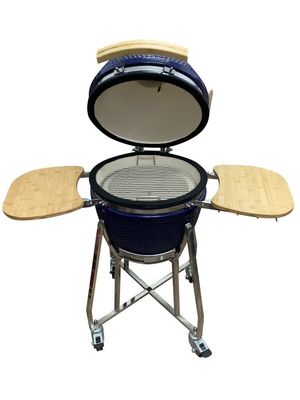 Lò nướng Kamado gốm 18 inch Màu xanh lam 48cm có xe đẩy và bàn phụ