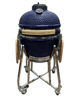 Lò nướng Kamado gốm 18 inch Màu xanh lam 48cm có xe đẩy và bàn phụ