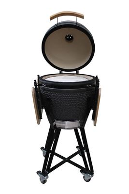 Lò nướng than bằng gốm 20 inch Kamado Grill Màu đen mờ 51cm Có xe đẩy và bàn phụ