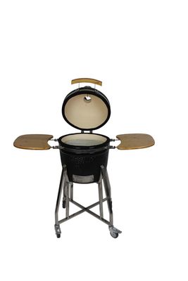Lò nướng bằng gốm 16 inch Kamado Grill Màu đen 40cm có xe đẩy và bàn phụ