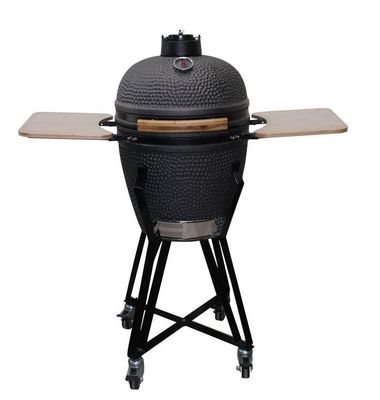 Lò nướng than bằng gốm 20 inch Kamado Grill Màu đen mờ 51cm Có xe đẩy và bàn phụ