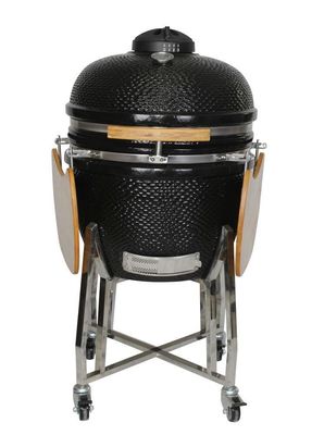 Lò nướng ngoài trời bằng gốm 24 inch Kamado Grill Màu đen 61cm có xe đẩy và bàn phụ