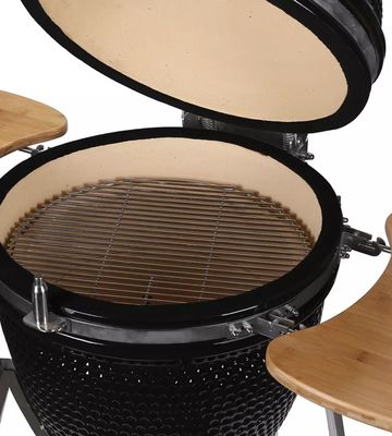 Lò nướng ngoài trời bằng gốm 24 inch Kamado Grill Màu đen 61cm có xe đẩy và bàn phụ