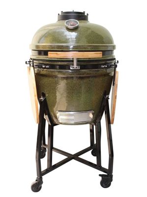 Lò nướng gốm Kamado 23 inch Than ngoài trời Màu xanh lá cây nhiệt đới 59cm Có xe đẩy và bàn phụ