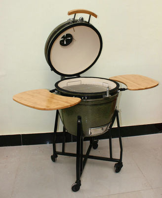Lò nướng gốm Kamado 23 inch Than ngoài trời Màu xanh lá cây nhiệt đới 59cm Có xe đẩy và bàn phụ