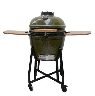 Lò nướng gốm Kamado 23 inch Than ngoài trời Màu xanh lá cây nhiệt đới 59cm Có xe đẩy và bàn phụ