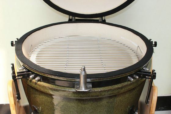 Lò nướng gốm Kamado 23 inch Than ngoài trời Màu xanh lá cây nhiệt đới 59cm Có xe đẩy và bàn phụ