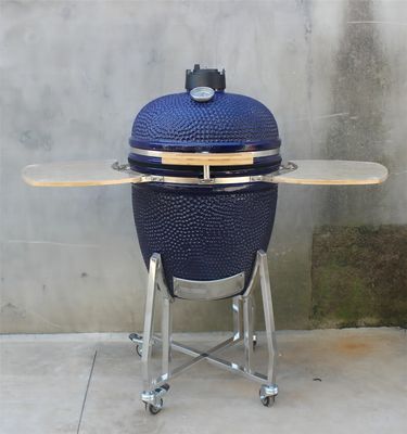Thịt nướng gốm Kamado Grill ngoài trời Màu hải quân 22 inch với xe đẩy và bàn phụ