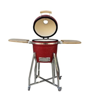 Máy hút thuốc bằng gốm than Kamado 15 inch Màu đỏ 39cm có xe đẩy và bàn phụ