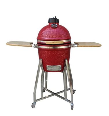 Máy hút thuốc bằng gốm than Kamado 15 inch Màu đỏ 39cm có xe đẩy và bàn phụ