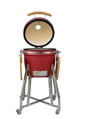 Lò nướng Kamado bằng thép không gỉ 15 inch Màu đỏ 39cm có xe đẩy và bàn phụ