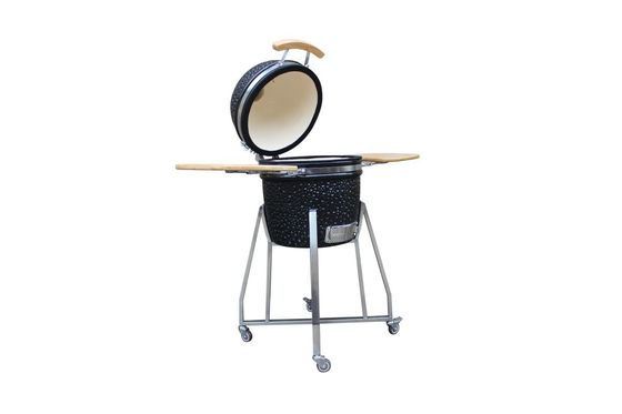 Màu đen sáng bóng ngoài trời 15 Lò nướng gốm kiểu Kamado 39cm có xe đẩy và bàn phụ