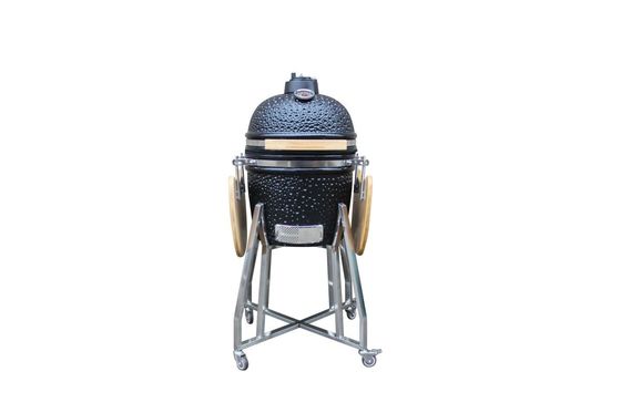 Màu đen sáng bóng ngoài trời 15 Lò nướng gốm kiểu Kamado 39cm có xe đẩy và bàn phụ