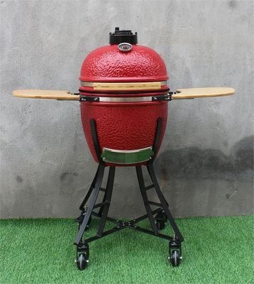 Màu đỏ hoàng gia 44cm Lò nướng gốm Kamado 17 inch có xe đẩy và bàn phụ